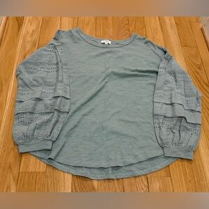 Umgee Teal Blouse with Lace Detail